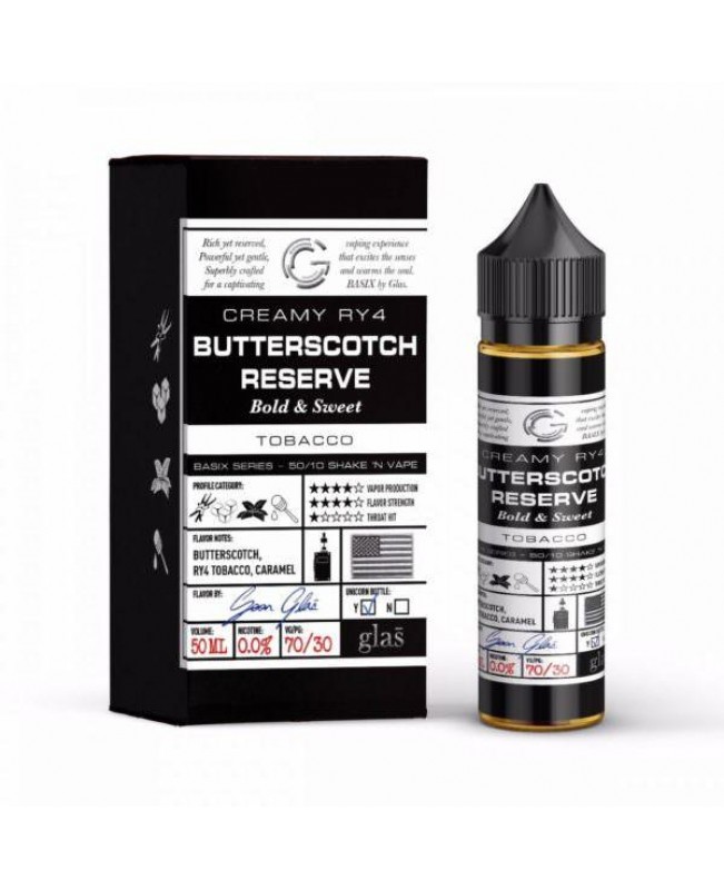 BUTTERSCOTCH RESERVE E LIQUID BY GLAS BASIX 50ML 70VG